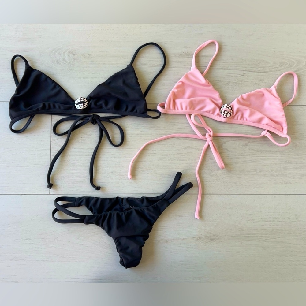 POSHPUA Bikini Set- Ash/GreyTop&Bottom, Pink Top- Size Small Tops, Medium Bottom